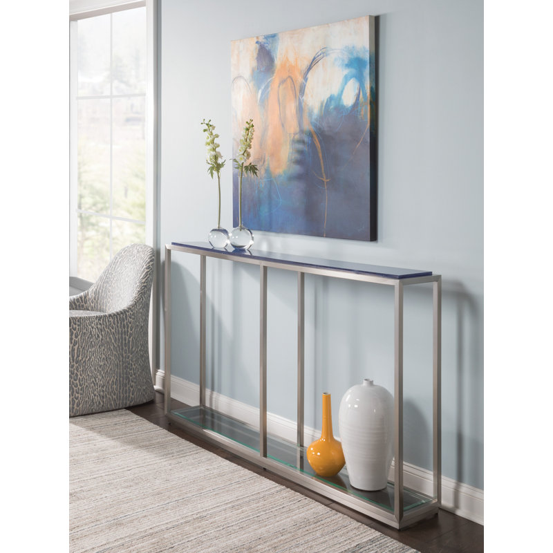 Ultramarine Shallow Console Table with Tempered Glass Shelf