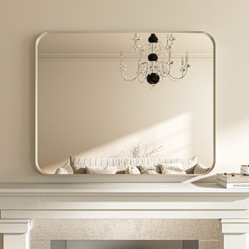 Tahleek Bathroom Aluminum Framed Rectangle Wall Mirror, Silver, 40" x 36"