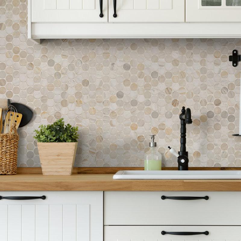 Selene Oro Penny Round 12 in. x 12 in. Honed Marble Mosaic Floor and Wall Tile