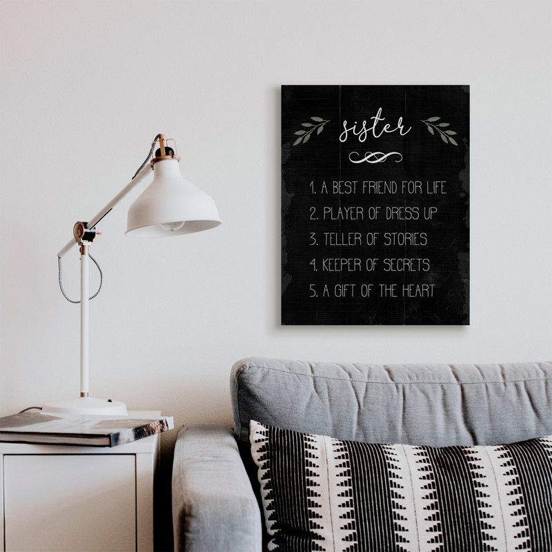 «Sister Facts Family» avec motif noir patiné, Toile tendue, H 30 po x l 24 po