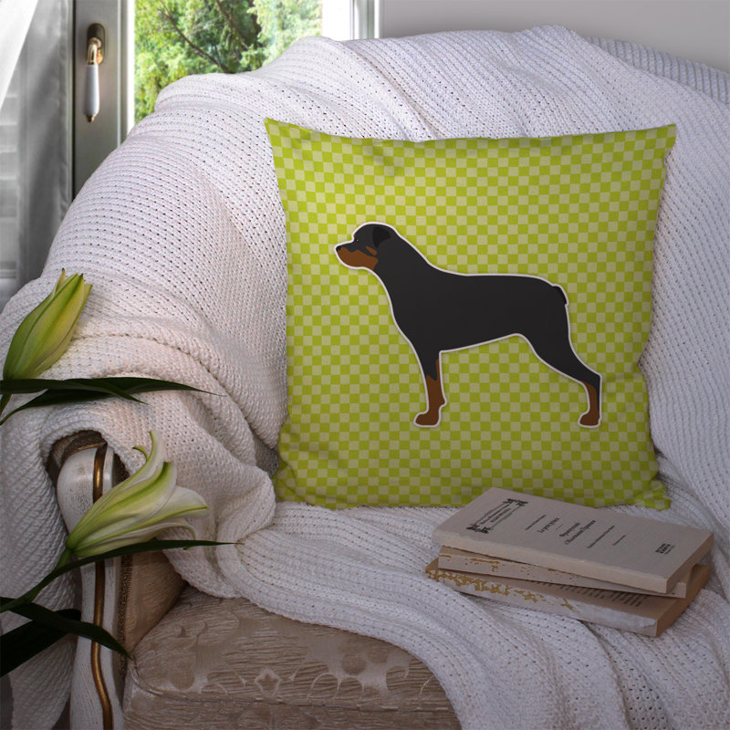 Coussin décoratif intérieur/extérieur carré rottweiler, H 14 po x l 14 po x P 3 po, Vert
