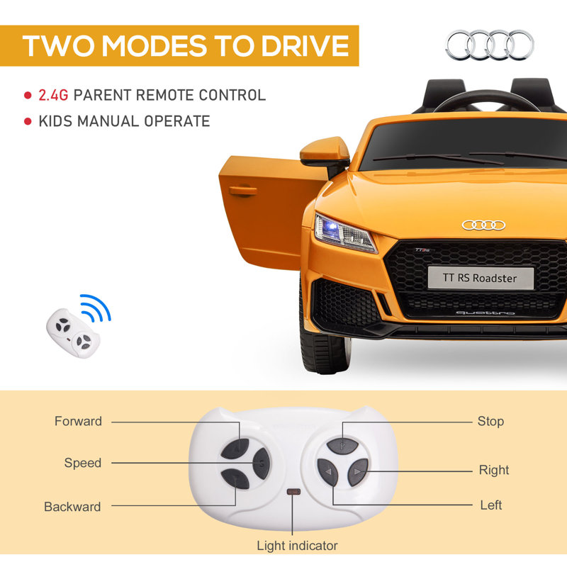 Yellow 6V Audi TT RS Roadster Kids Electric Ride-On Car