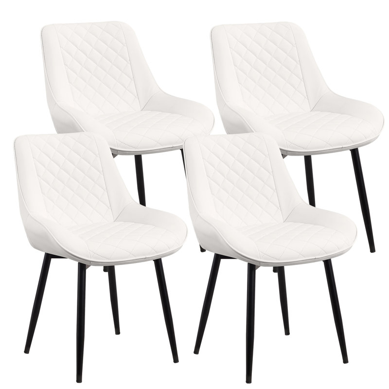Faux Leather Upholstered Metal Dining Chair, 4, White