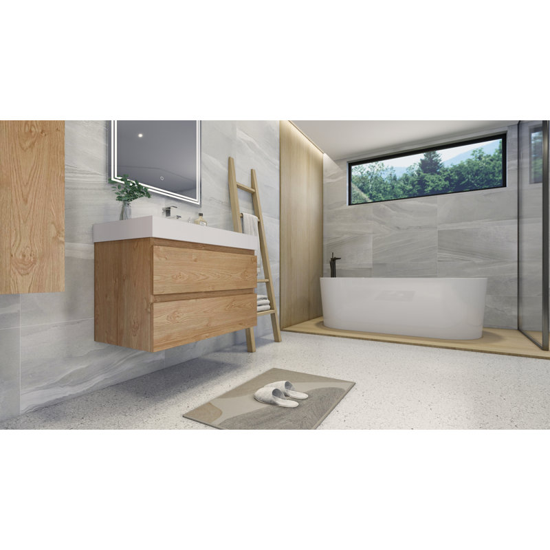 Ensemble de meuble-lavabo mural simple 35 po Carneshia, Chêne de la Nouvelle-Angleterre