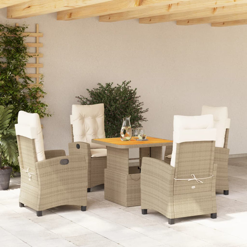 Garden Dining Set, Brown/Cream, 28" H x 43.3" W x 43.3" D, 4