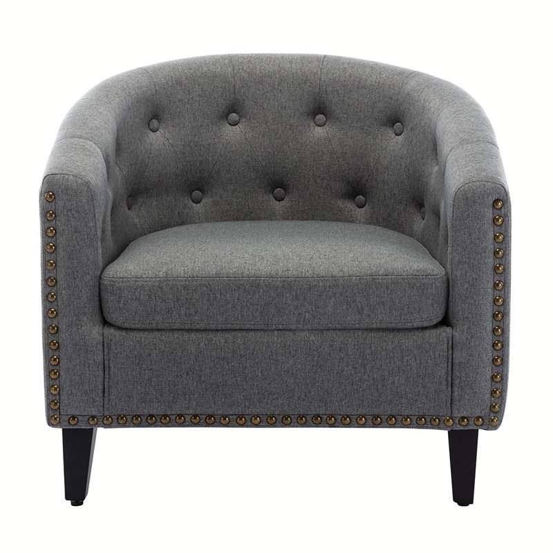 Fauteuil demi-tonneau touffeté, Lin gris