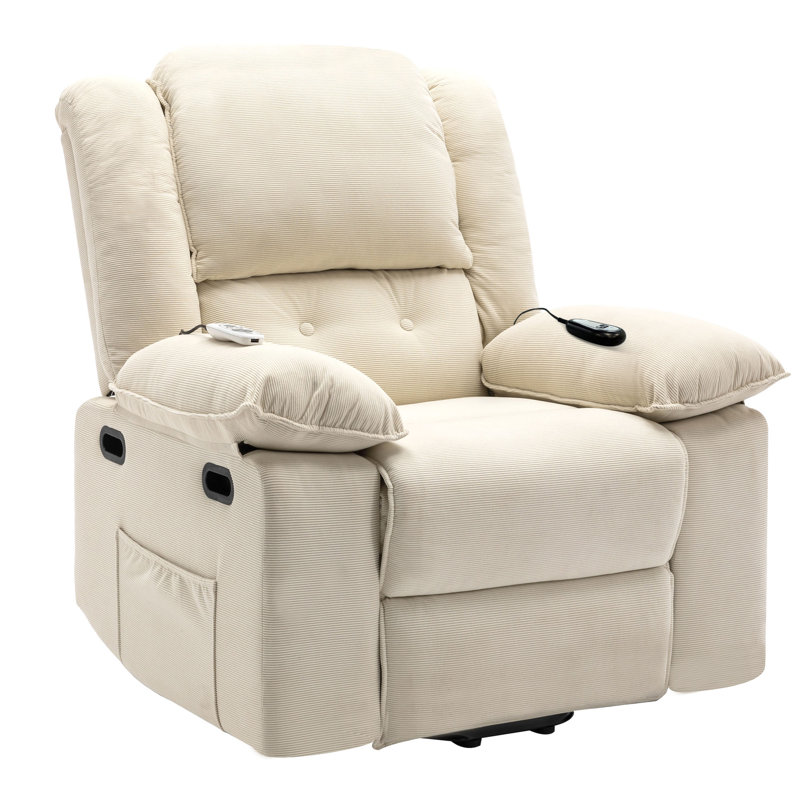  Fauteuil de massage inclinable, fauteuil électrique avec massage et chauffage, position infinie, poche latérale, , Beige