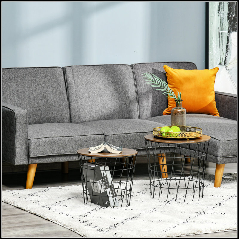 Ensemble de 2 tables de bout, tables gigognes avec rangement, tables d'appoint rondes avec plateau amovible pour salon, chambre à coucher