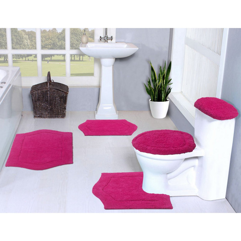 Athyrium Cotton 5 Piece Bath Mats Set, Quick Dry, Machine Washable, Absorbent, Hot Pink