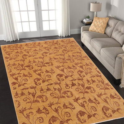 Tapis brun / rouge floral en laine noué à la main 8 pi 10 po x 11 pi 10 po Floral