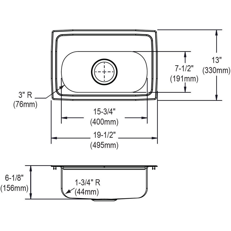 Gourmet 19.5" L x 13" W Kitchen Sink, No Hole