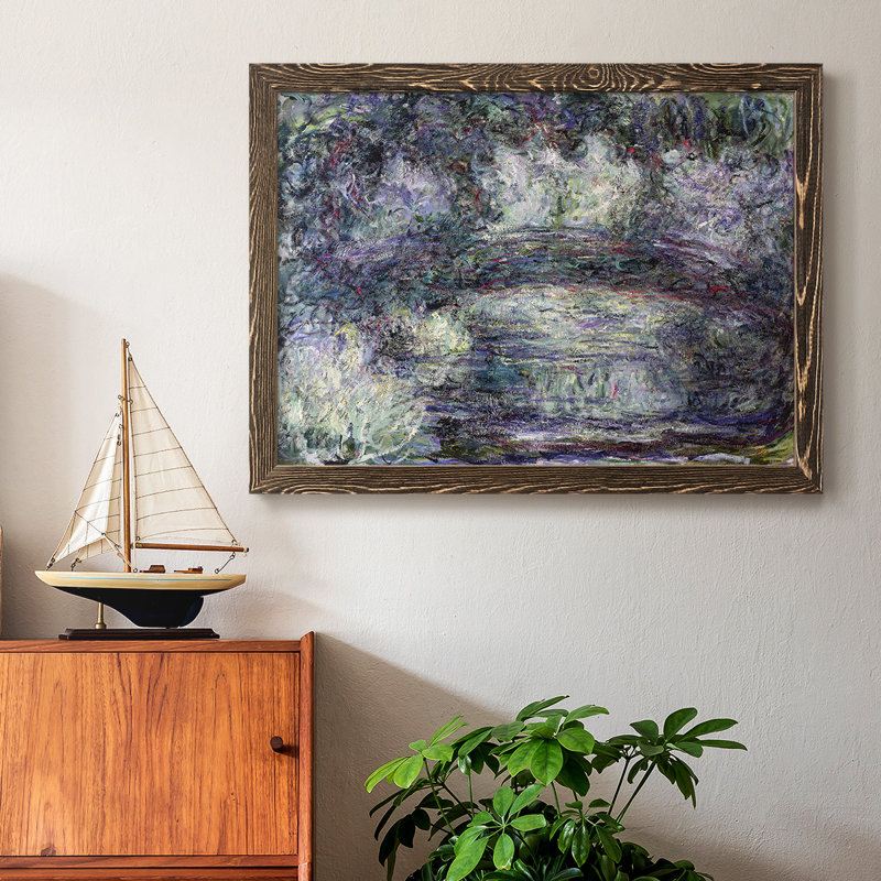 "Pont japonais Japonilainen Silta" par Monet, reproduction d'art sur toile, Cadre noyer, H 22 po x l 32 po x P 1,5 po