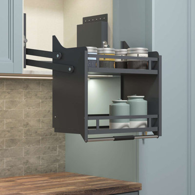 Hokku Designs Two Tier Pull Down Shelf Upper Kitchen Wall Cabinet Storage Organizer
