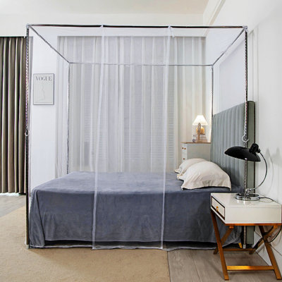 Moustiquaire d'été multicolore avec moustiquaire de chambre à coucher 4 coins carrés pour tente de camping d'extérieur, blanc, taille 2XL, 70X78x66in