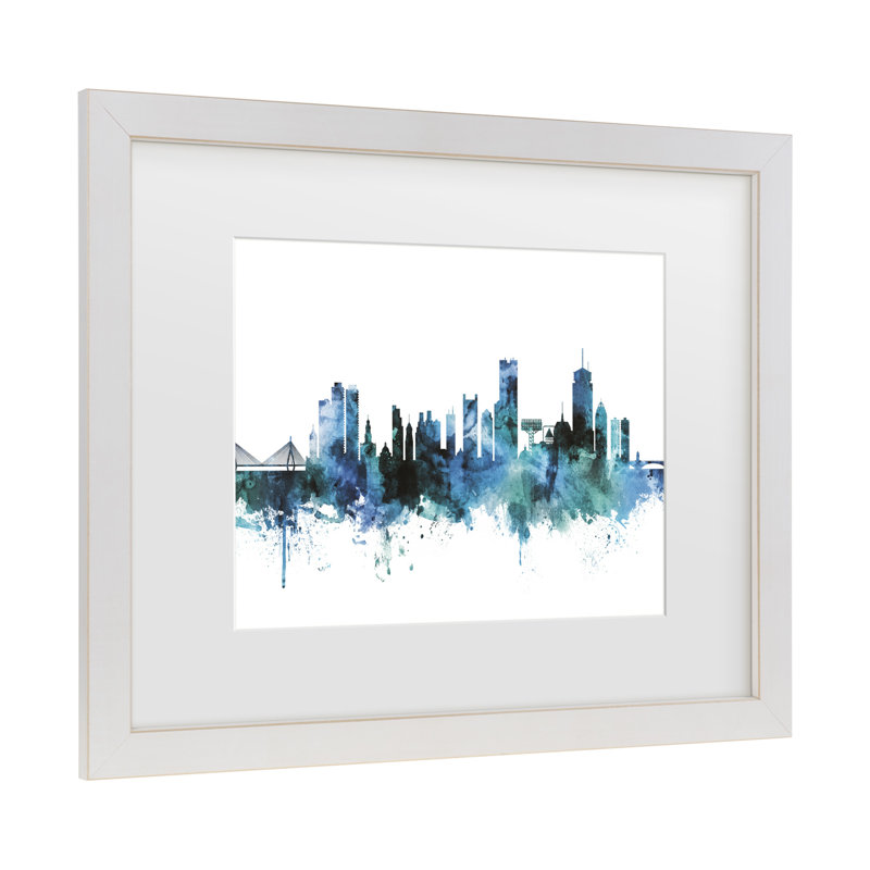 «Michael Massachusetts Blue Sky Blue Teal» par Michael Tompsett, art encadré mat, Blanc, H 18 po x l 22 po x P 0,75 po