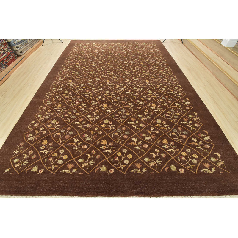 Tapis brun nouvel âge en laine 10 pi 1 po x 14 pi 9 po Fatheree