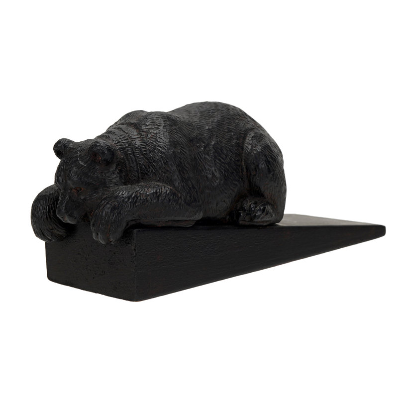 Rustic Overlooking Grizzly Bear Wood And Resin Wedge Floor Stop Figurine