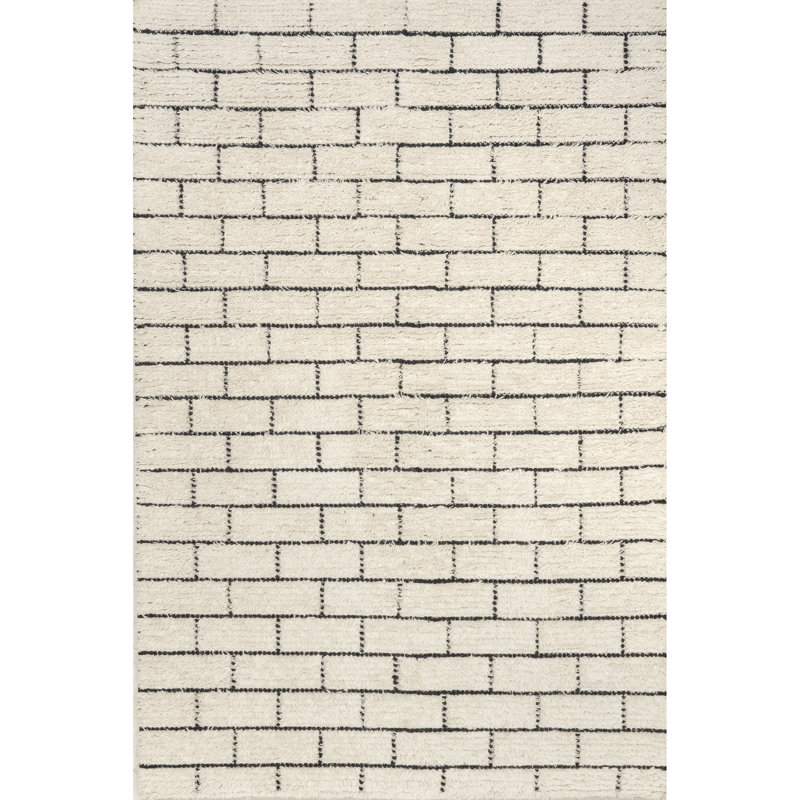 Ariana Brick Pattern Wool Blend Area Rug, Rectangle 4' x 6'