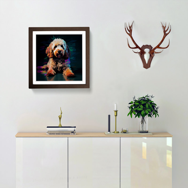 Cockapoo Glitch Art - Single Picture Frame Print on Wood, Walnut