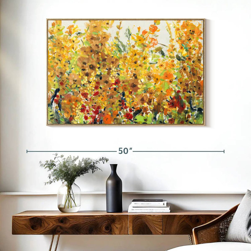 Golden Summer Garden I, Cadre flottant en bois naturel, 40 po x 27 po