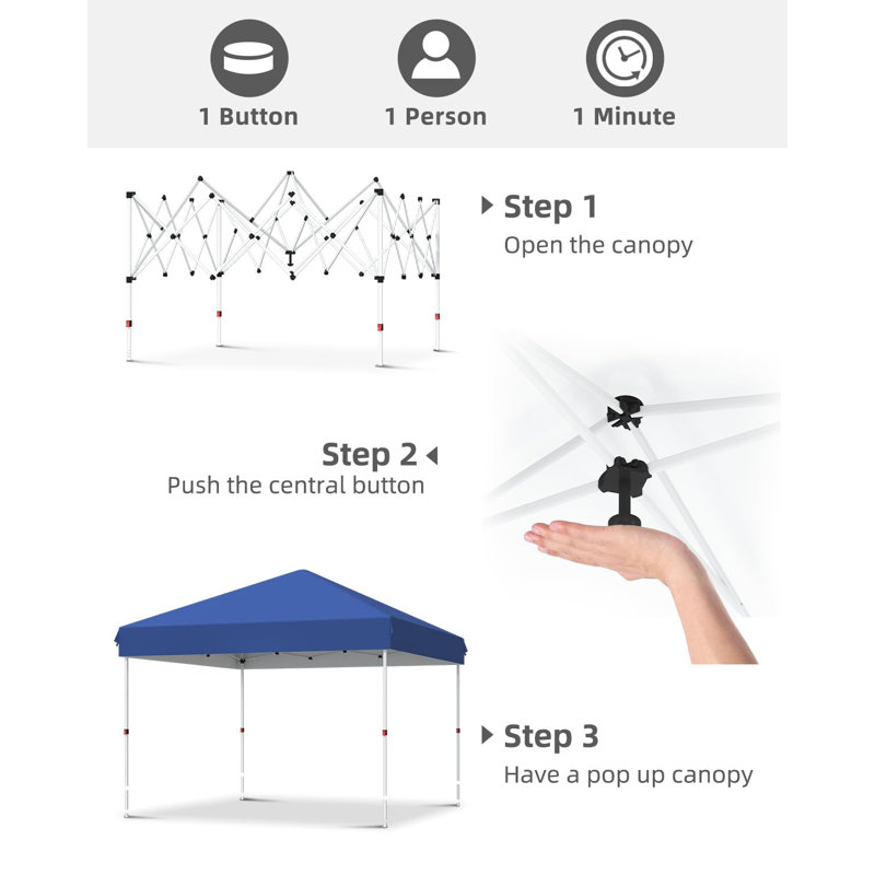 10x10 FT Easy Pop Up Canopy Tent, One Person Instant Set-up, UPF 50+ Waterproof Portable Shelter with Roller Bag, Stakes, Ropes & Sandbags for Patio, Backyard, Outdoor Events