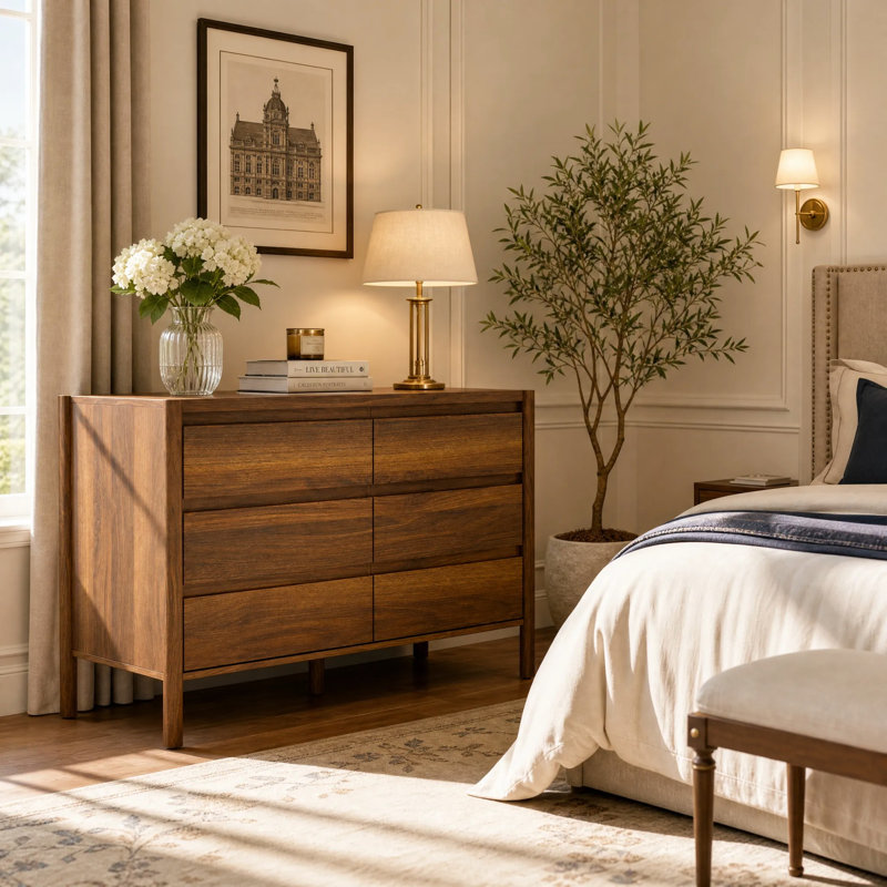 Commode 6 tiroirs à grain de bois l 47,2 po x P 19,7 po x H 30,9 po
