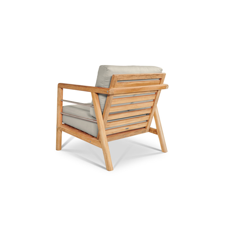 Aalto Teak Club Chair With Cushion In Melon, Canvas Canvas Sunbrella® Canvas, Natural Sanded