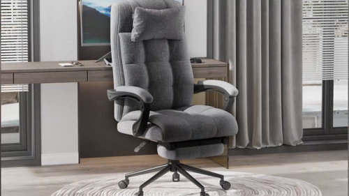 Vinsetto Ergonomic Executive Office Chair High Back Computer Desk Chair  Linen Fabric 360 degree Swivel Adjustable Height Recliner with Headrest  Lumbar Support Padded Armrest and Retractable Footrest Grey