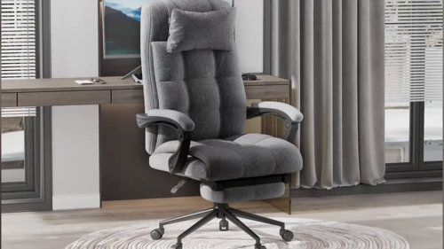 Vinsetto Executive Linen Fabric Home Office Chair with Retractable Footrest Headrest and Lumbar Support - Black