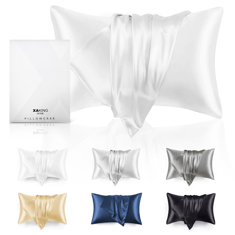 Paquet de 2 taies d'oreiller en satin pour les cheveux et la peau XAKING, taie d'oreiller douce et soyeuse avec fermeture à enveloppe, essentiels de literie de luxe, grand / très grand lit | Utilisation à l'année