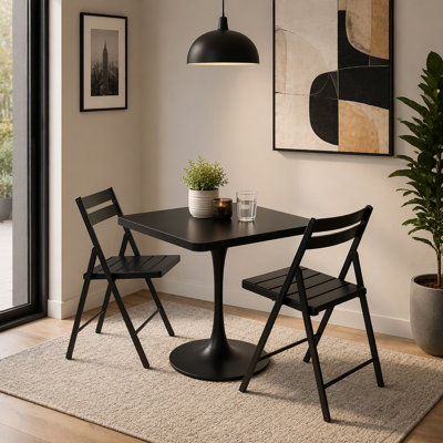 Table carrée carrée, table tulipe de 23,6 po avec plateau de table à bord épaissi et piédestal en métal, table bistro moderne Mid-Century pour la cuisine, les petits espaces, le salon et le café (couleur NOIRE)