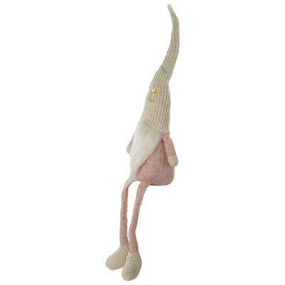 29" Pink and Cream Sitting Spring Gnome Figure with a Knitted Hat