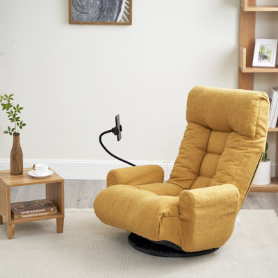 Fauteuil rotatif avec tête et taille ajustables, métal jaune, fauteuil pivotant rembourré à 360 degrés et doublure en tissu