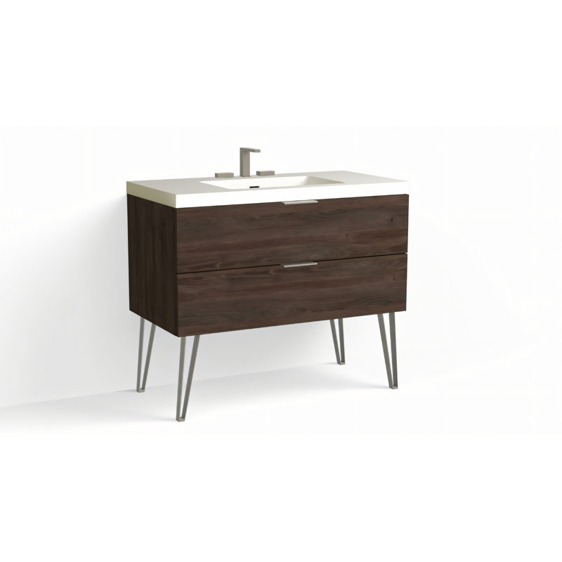 Avila 42" W Freestanding Single Bathroom Vanity with Dawson Leg, Matte White/8" Widespread, Charred, Satin Nickel