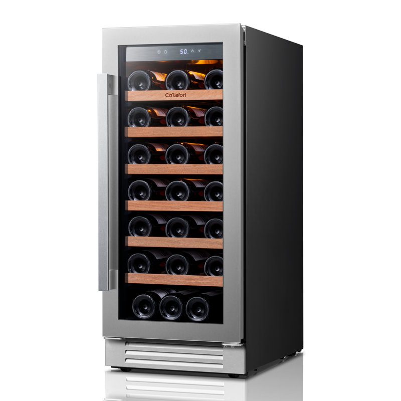 Réfrigérateur à vin 14 bouteilles de 14,8 po de 40 à 65 ℉ Réfrigérateur à vin encastré / autoportant à température constante avec tablettes réglables en bois à faible bruit Filtre à charbon actif à porte en verre à double couche résistant aux empreintes digitales