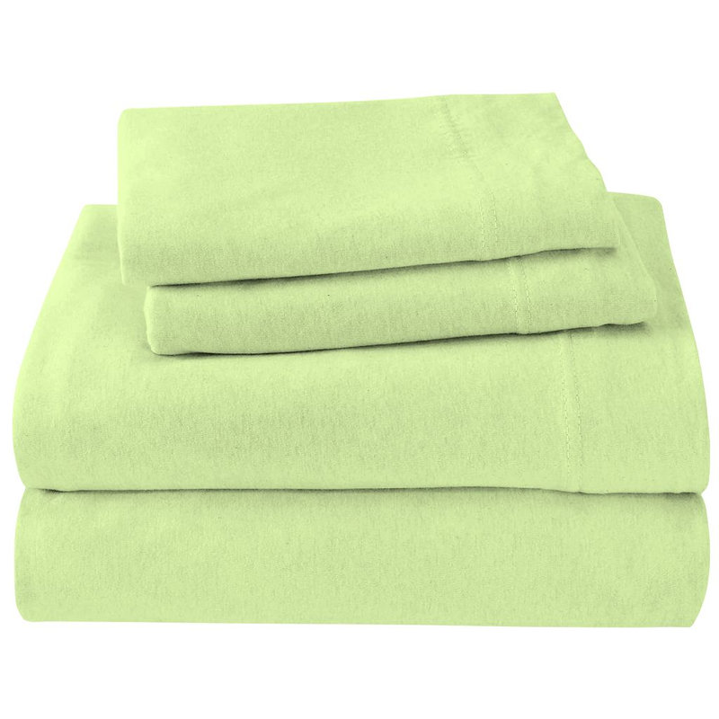 Brooklyn Flat Jersey Knit Sheet Set, Green, Queen Sheet Set with 2 Pillowcases