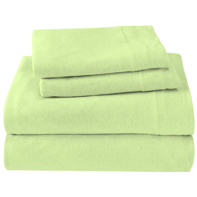 Brooklyn Flat Jersey Knit Sheet Set, Green, Twin Sheet Set with 1 Pillowcase