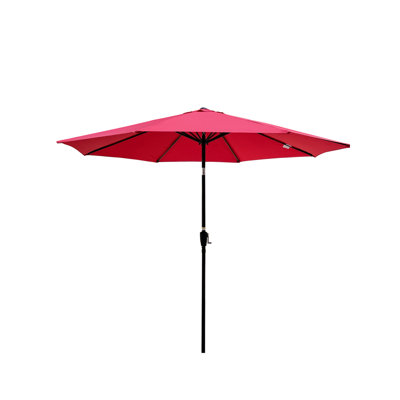 Parasol d'extérieur 10 pi sans rabat en rouge - 8 baleines, inclinable, manivelle, poteau de 38 mm, embellissement 120 po x 96 po