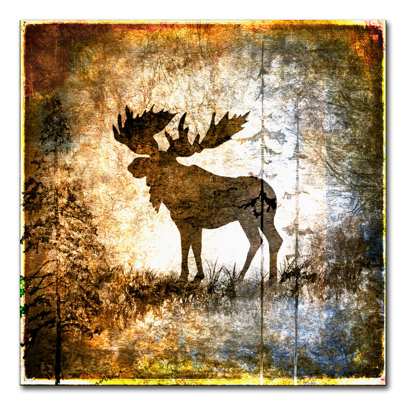 High Country Moose Brown Silhouette Canvas Art with Floater Frame