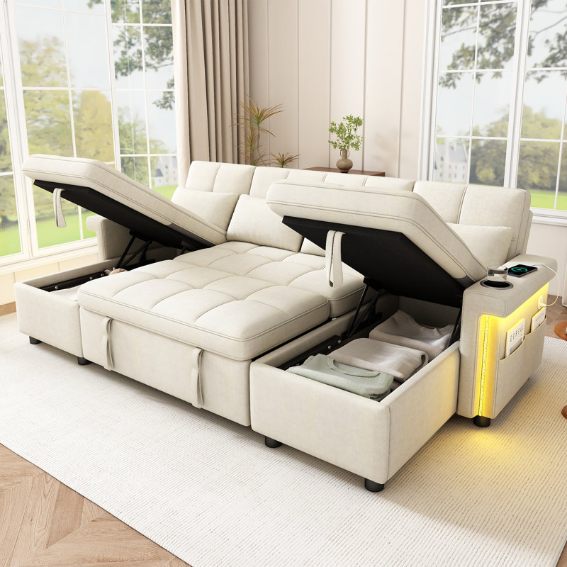 Chenille Chaise End Sofa, Beige-4 Seater