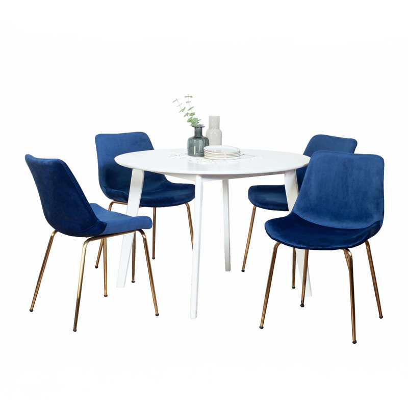 Ensemble de salle à manger 5 pièces, table de salle à manger ronde avec 4 chaises, Marine