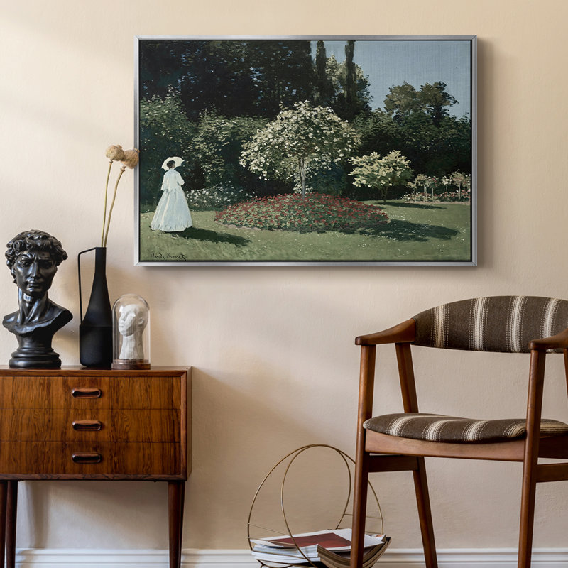 Femme dans le jardin, Sainte-Adresse, 1867 - Claude Monet, toile tendue avec châssis, 24 po x 36 po, Argent