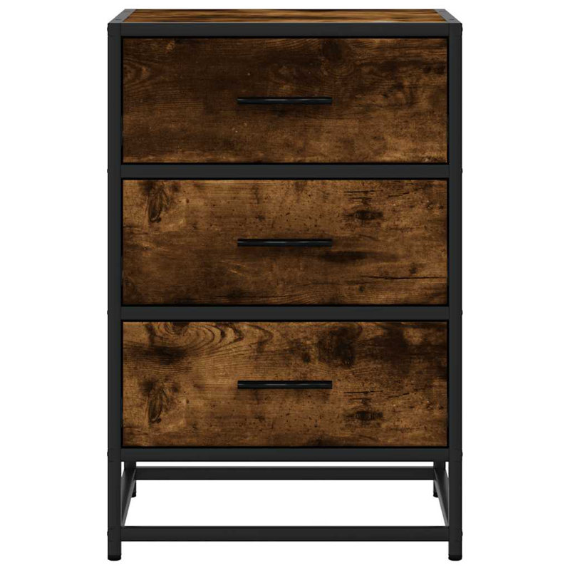 40cm W Metal Bedside Table, Smoked Oak