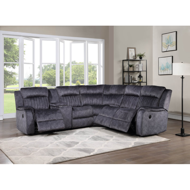 Canapé modulaire inclinable réversible en velours Adeodato, Velours gris bleuté, Électrique