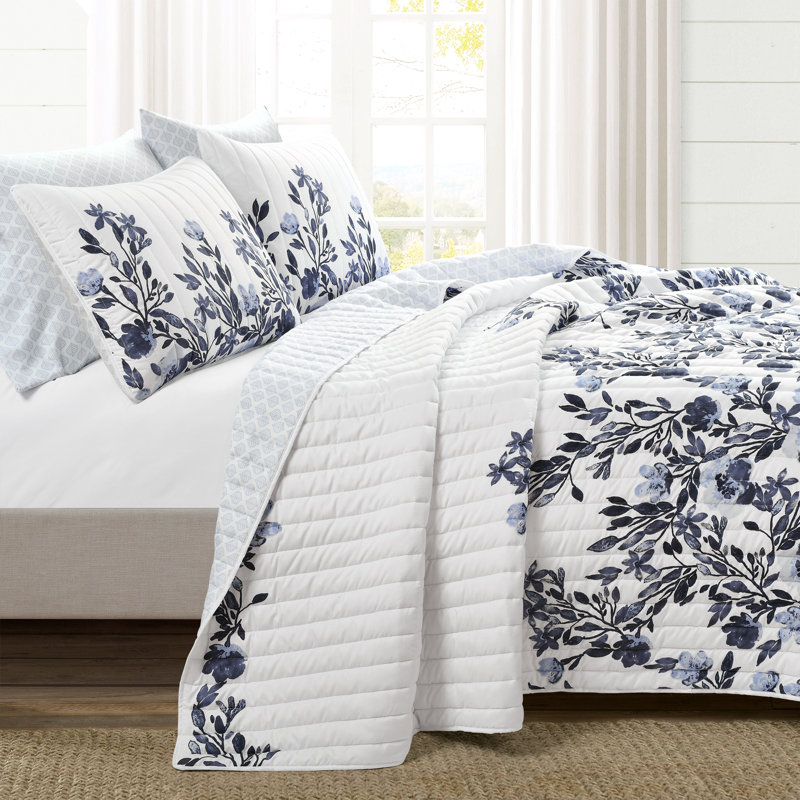 Microfiber Reversible 3 Piece Quilt Set, King Quilt + 2 Shams, Gray/Purple