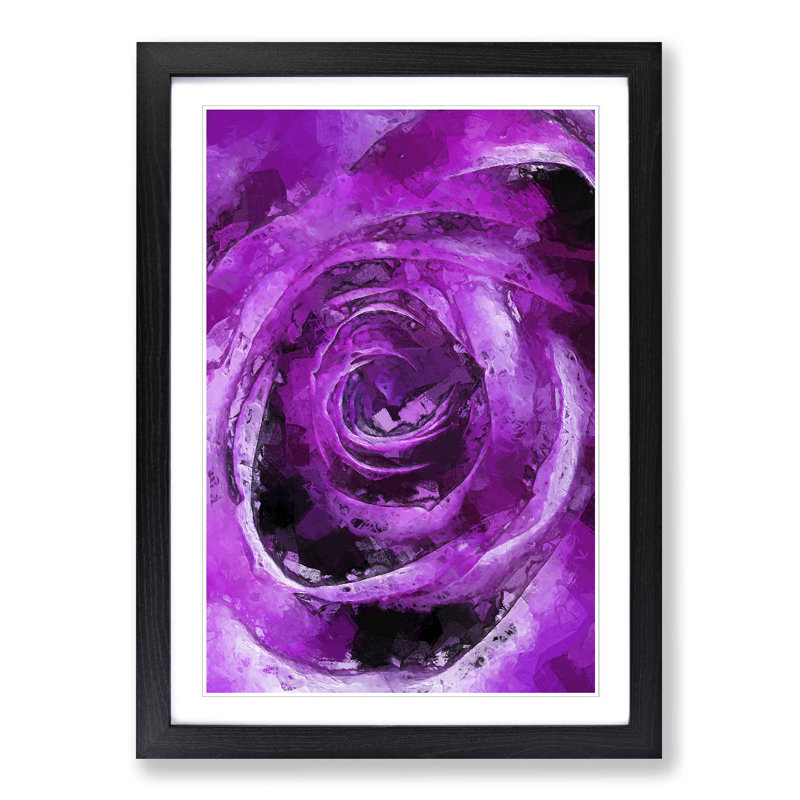 Striking Purple Rose in Abstract - Picture Frame Graphic Art Print on MDF, Black Framed, 48cm H x 36cm W x 2cm D