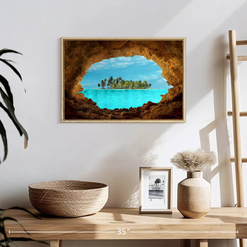 Île secrète, 19 po x 13 po, Cadre flottant en bois naturel