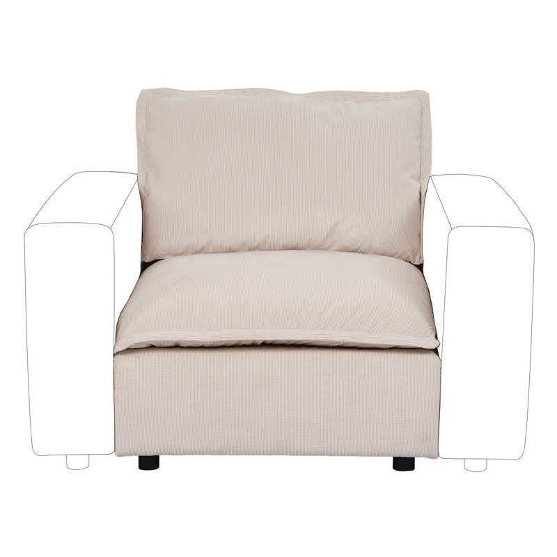35" W Corduroy Modular Sofa Armless Chair Module In White