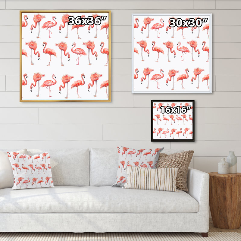 Flamant rose, croquis, H 30 po x l 30 po x P 1 po, Cadre flottant noir