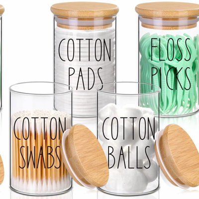 ClearView Cotton Swab Holder Set: 4-Pack 10oz Apothecary Jars for Bathroom Organization - Perfect for Cotton Swabs, Balls, Pads, and Floss Picks